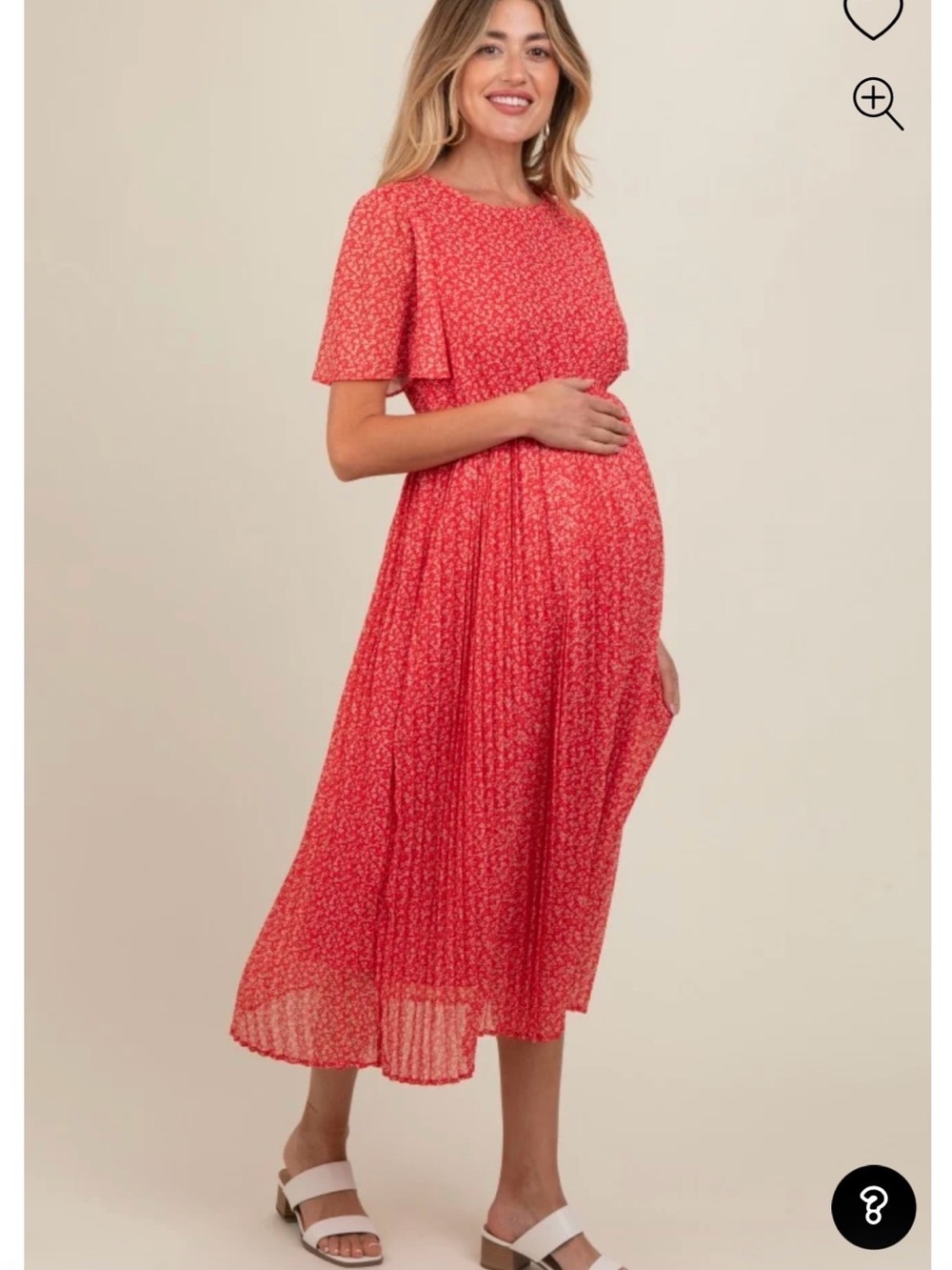NWT Red Floral Maternity Midi Dress with Flutter Sleeves from PINKBLUSH - size L
